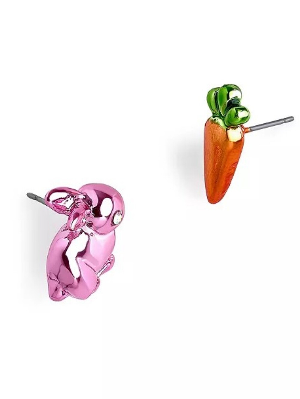 Betsey Johnson Shiny Pink Bunny and Orange Carrot Stud Earrings - Picture 5 of 6